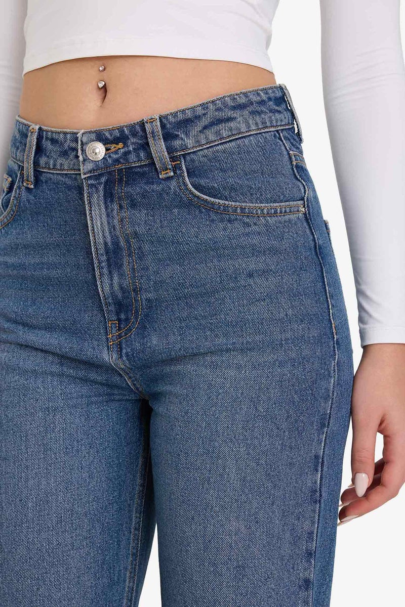 DeFacto Blue Woman 90's Wide Leg High Waist Straight Leg Jeans Casual - Image 4